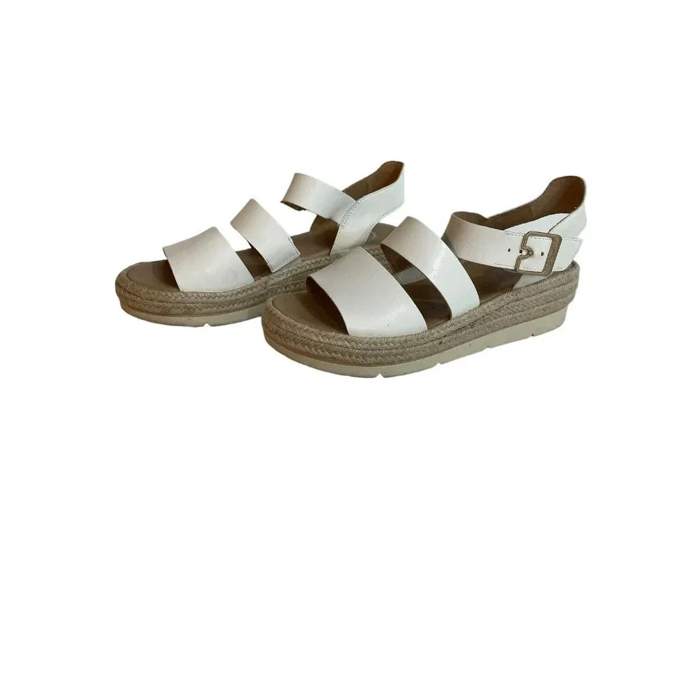 Dr. Scholl Women 9.5M Once Twice White Faux Leather Platform Espadrille Sandal - Picture 2 of 12
